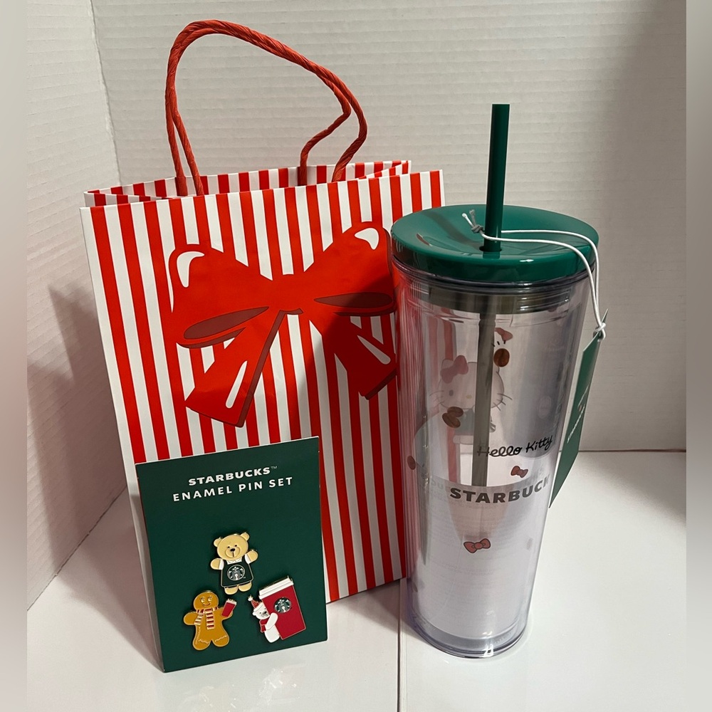 Starbucks Hello Kitty Festive Tumbler and Starbucks 3-Piece Holiday Pendant Set